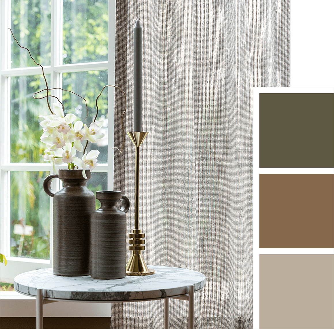 beige textured sheer curtains in contemporary scene