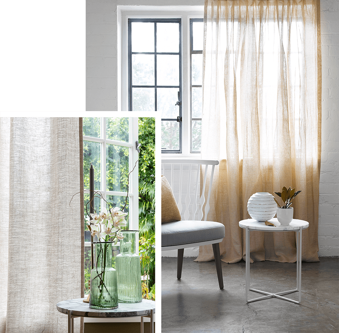 various sheer curtains in contemporary room scenes