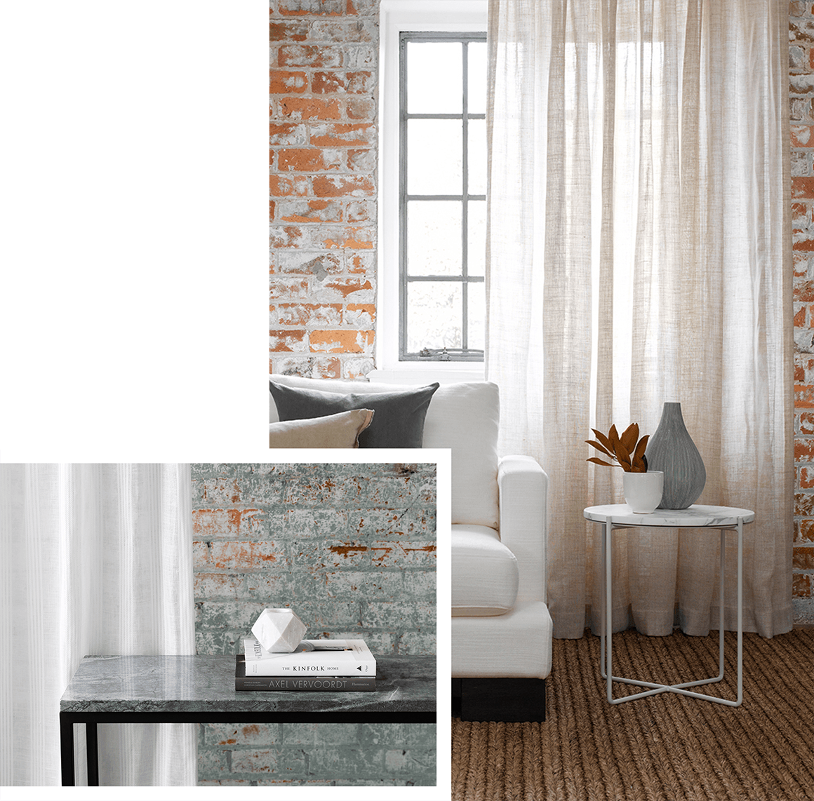 various sheer curtains in industrial home scenes